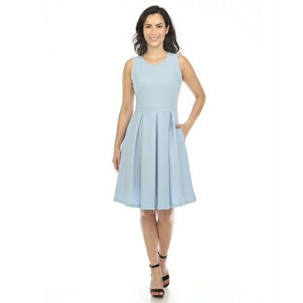 ホワイトマーク レディース ワンピース トップス Women's Solid Fit and Flare Dress Baby Blue
