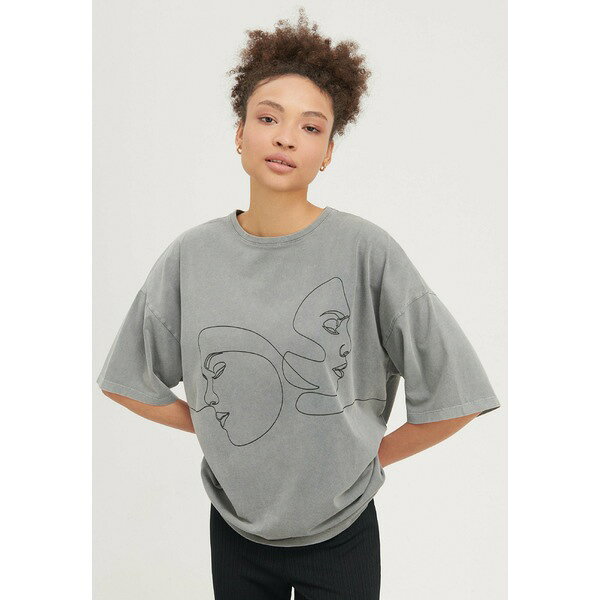 イーブン アンド オド レディース Tシャツ トップス Print T-shirt - grey