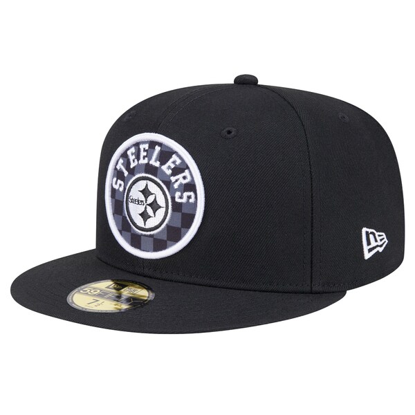 ニューエラ メンズ 帽子 アクセサリー Pittsburgh Steelers New Era Checkered 59FIFTY Fitted Hat Black