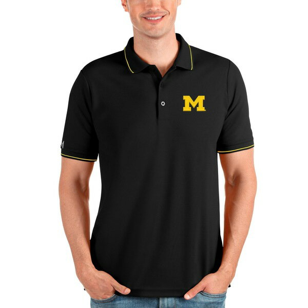 AeBOA Y |Vc gbvX Michigan Wolverines Antigua Affluent Polo Black/Maize