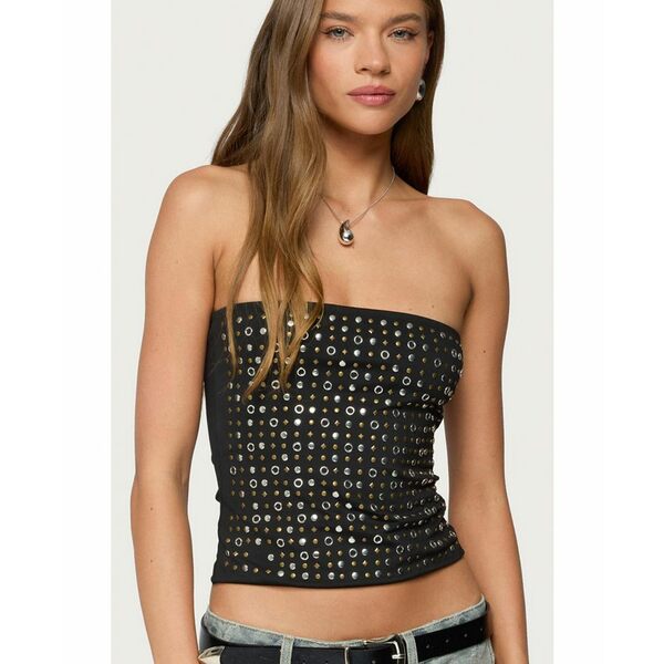 エディクテッド レディース カットソー トップス Women's Blanco Studded Grommet Tube Top Black