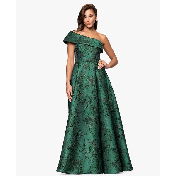 エスケープ レディース ワンピース トップス Women's Jacquard One-Shoulder Ball Gown Dark Green