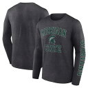 ファナティクス メンズ Tシャツ トップス Michigan State Spartans Fanatics Branded Distressed Arch Over Logo Long Sleeve TShirt Heather Charcoal