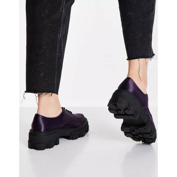 エイソス レディース サンダル シューズ ASOS DESIGN Wide Fit Mall chunky lace up flat shoes in purple satin Purple satin
