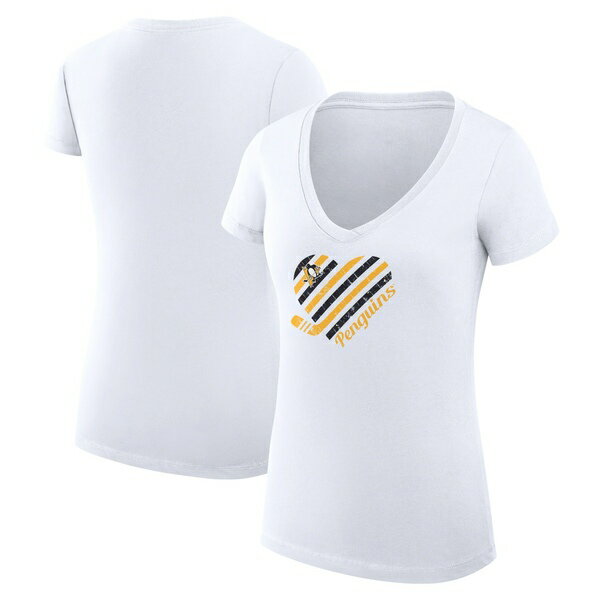 J[oNX fB[X TVc gbvX Pittsburgh Penguins GIII 4Her by Carl Banks Women's Heart VNeck Fitted TShirt White