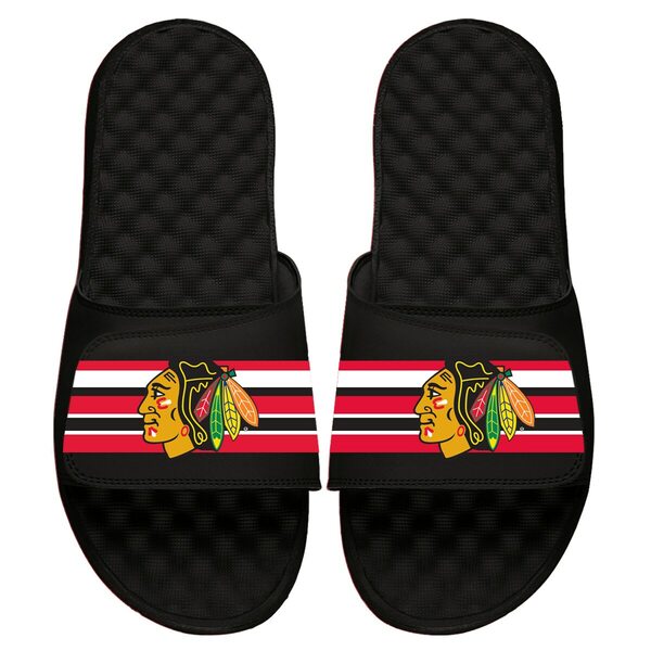 アイスライド メンズ サンダル シューズ Chicago Blackhawks ISlide Stripe Logo Slide Sandals Black