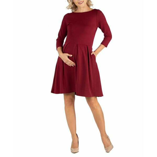 24セブンコンフォート レディース ワンピース トップス Knee Length Fit N Flare Maternity Dress with Pockets Burgundy
