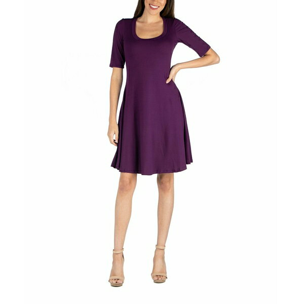 24セブンコンフォート レディース ワンピース トップス Women's A-Line Dress with Elbow Length Sleeves Purple