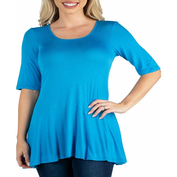 24֥󥳥ե ǥ åȥ ȥåץ Elbow Sleeve Swing Tunic Top For Women Tu...