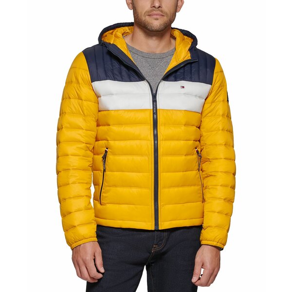 ȥߡ ҥե  㥱åȡ֥륾  Men's Quilted Color Blocked Hooded Puff...