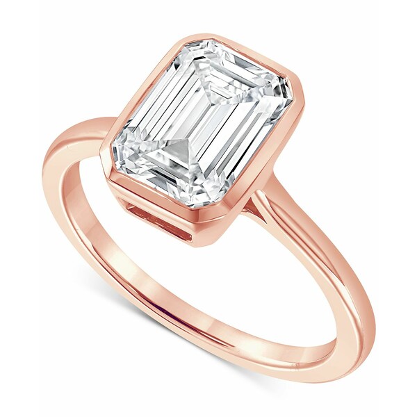 バッジェリーミシュカ レディース リング アクセサリー Certified Lab Grown Diamond Emerald-Cut Bezel Solitaire Engagement Ring (3 ct. t.w.) in 14k Gold Rose Gold