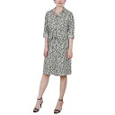 ニューヨークコレクション レディース ワンピース トップス Women's 3/4 Sleeve Roll Tab Shirtdress with Belt Ivory Olive Cells