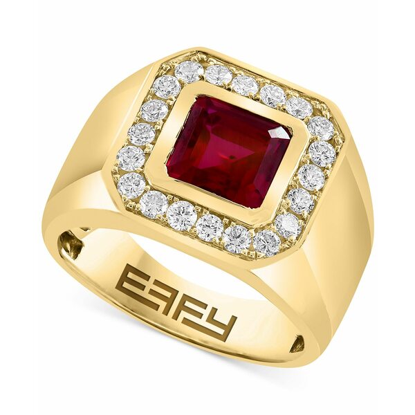 エフィー コレクション レディース リング アクセサリー EFFY&reg; Men's Lab Grown Ruby (8-1/8 ct. t.w.) & Lab Grown Diamond (5/8 ct. t.w.) Halo Ring in 14k Gold 14K Gold 1