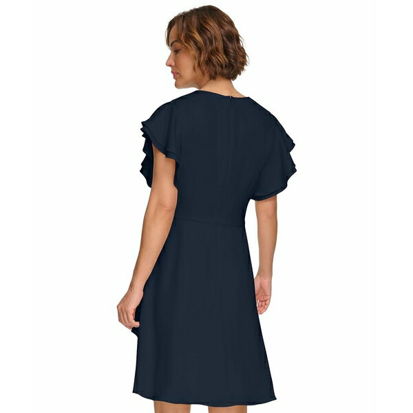 ダナ キャラン ニューヨーク レディース ワンピース トップス Women's Flutter-Sleeve Ruched Dress Midnight 2