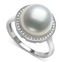 x hD [ fB[X O ANZT[ Cultured Freshwater Button Pearl (11mm) & Cubic Zirconia Halo Ring in Sterling Silver Sterling Silver