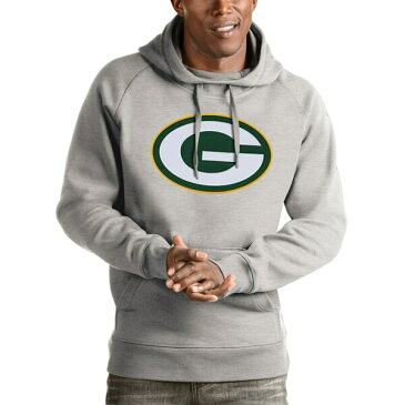 アンティグア メンズ パーカー・スウェットシャツ アウター Green Bay Packers Antigua Victory Pullover Hoodie Heather Gray