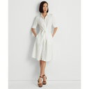 t[ fB[X s[X gbvX Petite Linen Fit & Flare Shirtdress White