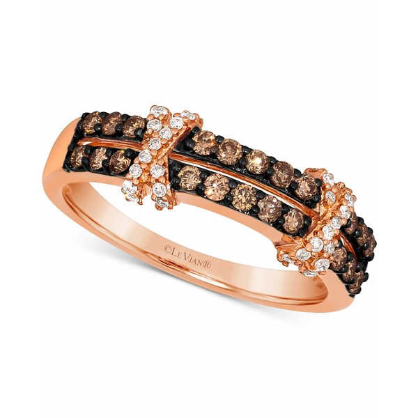  ǥ  ꡼ Chocolate Diamond &Nude Diamond Double Crisscross Ring (1/2 ct. t.w.) in 14k Gold 14K Strawberry Gold Ring