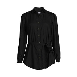 ランズエンド レディース カットソー トップス Women's Plus Size Rayon Tie Waist Shirt Black