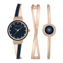 アンクライン レディース 腕時計 アクセサリー Women's Rose Gold-Tone Alloy Bangle with Navy Enamel and Crystal Accents Fashion Watch 33mm Set 3 Pieces Rose Gold-Tone, Navy