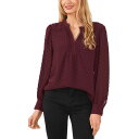 セセ レディース カットソー トップス Women's V-Neck Long Sleeve Button Cuff Clip-Dot Blouse Rich Cabernet