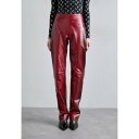 マリーン セル レディース カジュアルパンツ ボトムス MOON WIDE LEG PANTS - Leather trousers - red