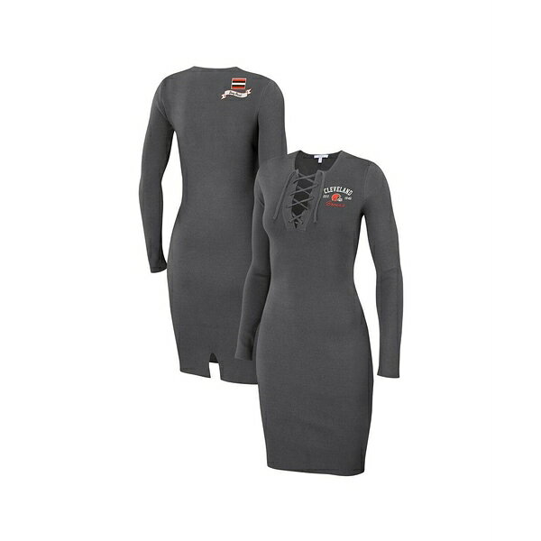 ウェア バイ エリン・アンドリューズ レディース ワンピース トップス Women's Charcoal Cleveland Browns Lace Up Long Sleeve Dress Charcoal