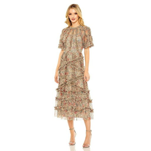 マックダガル レディース ワンピース トップス Women's Floral Flutter Sleeve Mesh Print Dress Beige multi マックダガル レディース ワンピース トップス Women's Floral Flutter Sleeve Mesh Print Dress Beige multi
