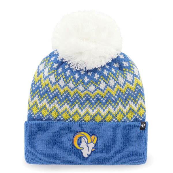 tH[eB[Zu fB[X Xq ANZT[ Los Angeles Rams '47 Women's Elsa Cuffed Knit Hat with Pom Royal