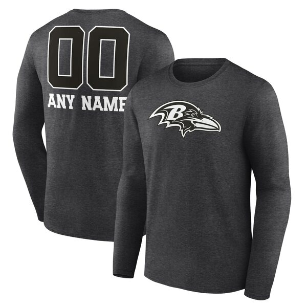 ファナティクス メンズ Tシャツ トップス Baltimore Ravens Personalized Name & Number Monochrome Long Sleeve TShirt Charcoal