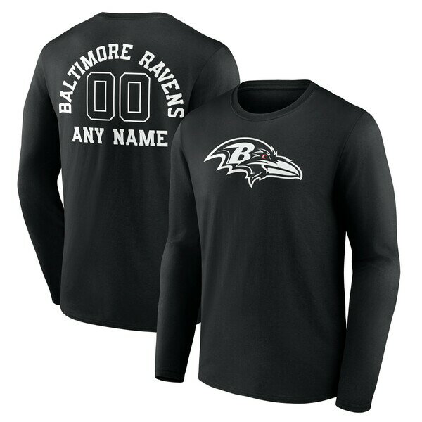 ファナティクス メンズ Tシャツ トップス Baltimore Ravens Personalized Name & Number Monochrome Long Sleeve TShirt Black