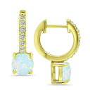 Wj xj[j fB[X sAXCO ANZT[ Colored Cubic Zirconia Huggie Hoop Earrings in Sterling Silver or 18k Gold over Silver (Also Available in Lab Created Opal) Lab Created Opal/Gold Over Silver