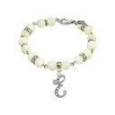 2028 fB[X uXbgEoOEANbg ANZT[ Silver Tone Cultured Mother of Pearl Crystal Initial Clasp Bracelet White-E