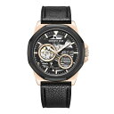 PlXR[ Y rv ANZT[ Men's Automatic Black Genuine Leather and Silicone Watch 45mm Black