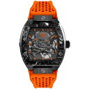 tBbvvC Y rv ANZT[ Men's Automatic The $keleton Sport Master Orange Perforated Silicone Strap Watch 44x56mm Ip Black