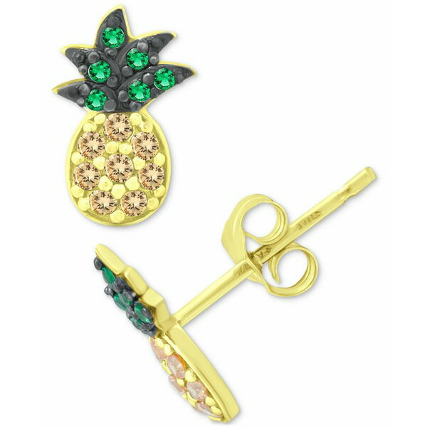  ٥ˡ ǥ ԥ ꡼ Cubic Zirconia Pineapple Stud Earrings in 18k Gold-Plated Sterling Silver, Created for Macy's Green &Yellow Cz