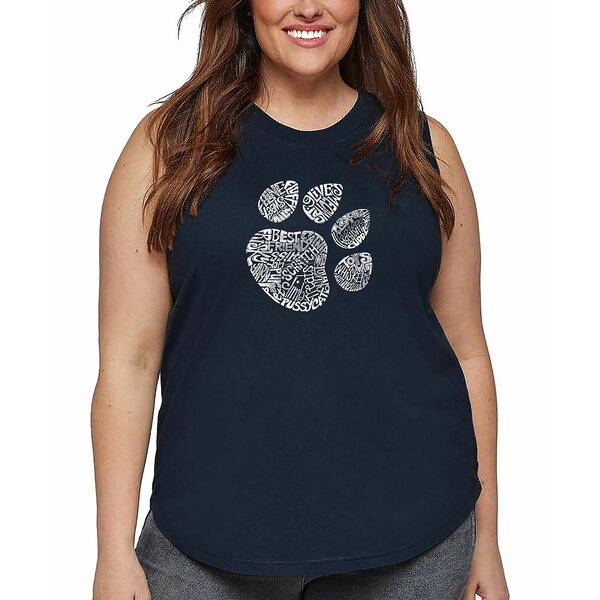 エルエーポップアート レディース カットソー トップス Plus Size Cat Paw Word Art Tank Top Navy