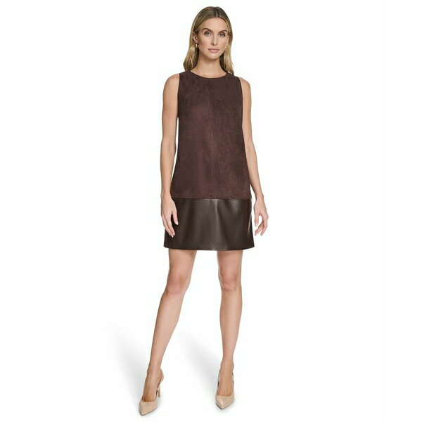 カルバンクライン レディース ワンピース トップス Women's Crewneck Short Shift Dress Coffee bean