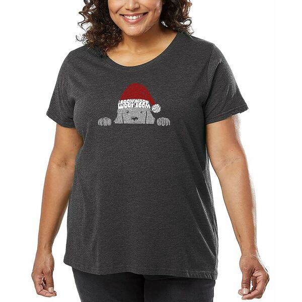 エルエーポップアート レディース カットソー トップス Plus Size Christmas Peeking Dog Word Art T-S..