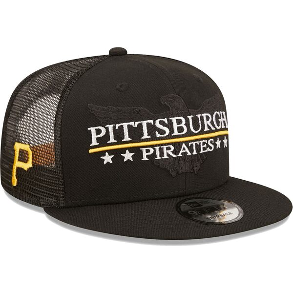 ニューエラ メンズ 帽子 アクセサリー Pittsburgh Pirates New Era Patriot Trucker 9FIFTY Snapback Hat Black