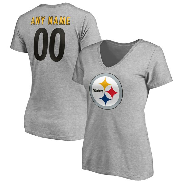 t@ieBNX fB[X TVc gbvX Pittsburgh Steelers Fanatics Branded Women's Team Authentic Custom VNeck TShirt Gray