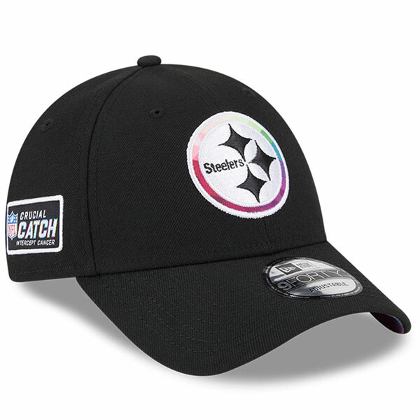 j[G Y Xq ANZT[ Pittsburgh Steelers New Era 2023 NFL Crucial Catch 9FORTY Adjustable Hat Black