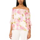 ミスク レディース カットソー トップス Petite Floral Off-The-Shoulder Ruffled-Cuff Top Ivory/Pink/Olive(4)