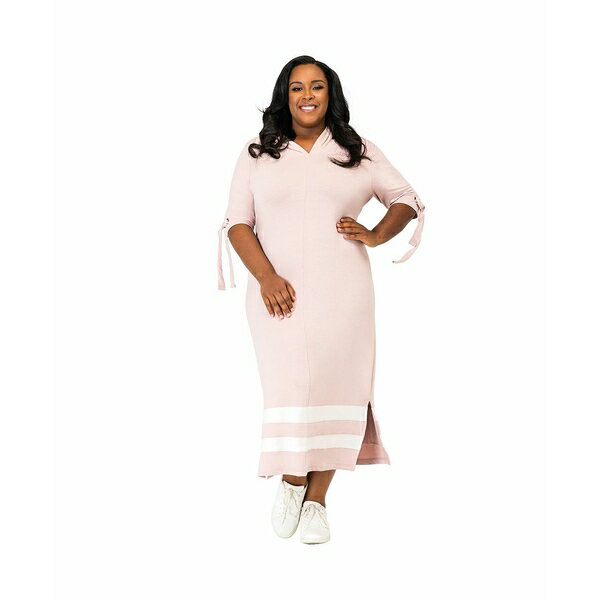 ポエティックジャスティス レディース ワンピース トップス Plus Size Cut Out Tie-Sleeve Hoodie Maxi Dress Mauve pink