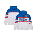 ミッチェル&ネス メンズ パーカー・スウェットシャツ アウター Men's White, Blue New York Rangers Head Coach Pullover Hoodie White, Blue