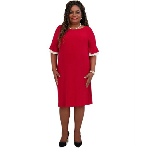 カスパー レディース ワンピース トップス Women's Ruffle-Sleeve Shift Dress, Regular & Plus Size Crimson Cream カスパー レディース ワンピース トップス Women's Ruffle-Sleeve Shift Dress, Regular & Plus Size Crimson Cream