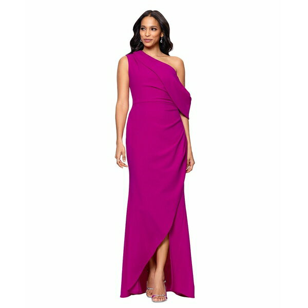 ベッツィ アンド アダム レディース ワンピース トップス Women's Asymmetric Off-The-Shoulder Gown New Fushia