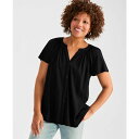 スタイルアンドコー レディース カットソー トップス Petite Button-Front Flutter-Sleeve Top, Exclusively at Macy's Deep Black(4)