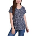 ニューヨークコレクション レディース カットソー トップス Women's Cap Sleeve Burnout with V-Neck and Shoulder Rouching Top Navywhite
