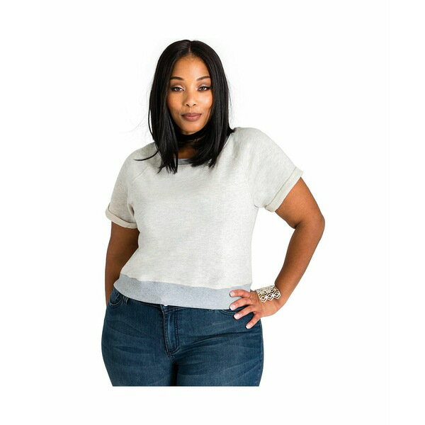 ポエティックジャスティス レディース パーカー・スウェットシャツ アウター Plus Size French Terry Open Back Short Sleeve Sweatshirt Oatmeal grey